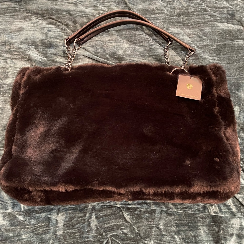 NWT HOH House of Harlow black faux fur bag